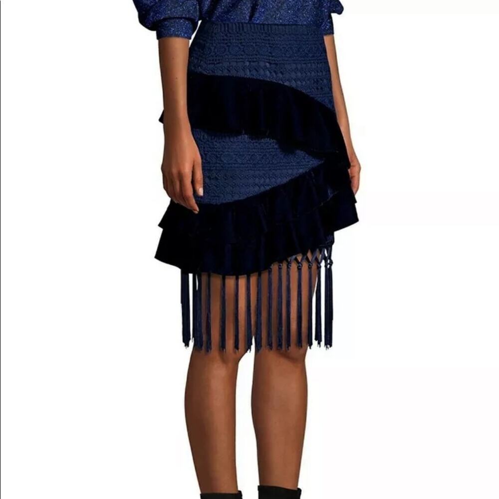 PatBo navy velvet and crochet fringe skirt size 0 brazil 32